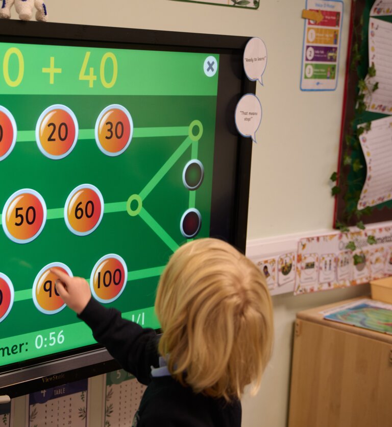 student playing math game 