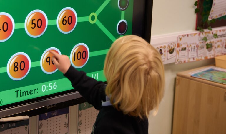 student playing math game 
